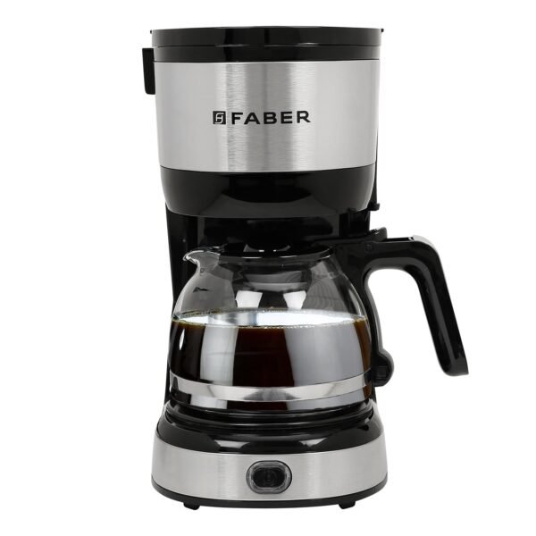 Faber Drip Coffee Machine FCM 0.6L SS BK 800W|| 4 Big Cups||Warming Plate- Keeps Coffee Warm for 30 mins||Removable Filter||Water Level Indicator||Dry Heat Protection||Food Grade Plastic||1Y Warranty
