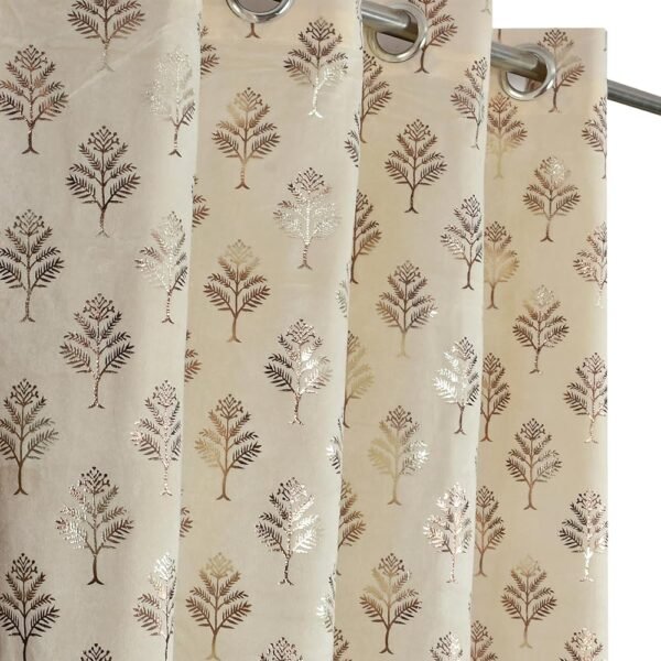 Festive Bloom Velvet Padre| Opaque Curtains for Home | Black Out 80% Room Darkening Screens Double Weaved Parda | Eyelet Ring | Door- 7 Feet (Pack of 1) Beige