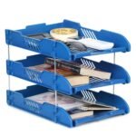 File Tray Rack Tabletop Abs Plastics|Foldable Office Desk Accessories|Tiered Shelf|Durable & Sturdy|Easy Assembly|Efficient Organizer|Plastic Office Stationery Files Layer Rack - 3Layer (Blue)