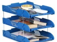 File Tray Rack Tabletop Abs Plastics|Foldable Office Desk Accessories|Tiered Shelf|Durable & Sturdy|Easy Assembly|Efficient Organizer|Plastic Office Stationery Files Layer Rack - 3Layer (Blue)