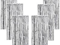 Foil Fringe Tinsel Curtains for Photo Backdrop Party Decorations Silver Pack of 6 Pcs