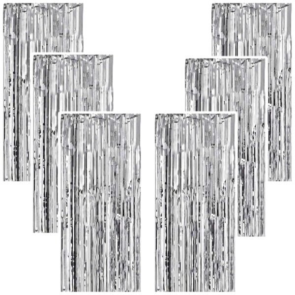 Foil Fringe Tinsel Curtains for Photo Backdrop Party Decorations Silver Pack of 6 Pcs