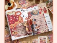 GDNK Scrapbooking Supplies Scrapebook Kit Vintage Food Diary Aesthetic Scrapbook Kit for Junk Journal Stationery Bullet A6 Grid Notebook DIY Scrapbook Birthday Gift scrapbooking kit Photo Album (Brown Food Diary)