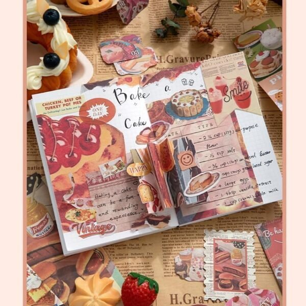 GDNK Scrapbooking Supplies Scrapebook Kit Vintage Food Diary Aesthetic Scrapbook Kit for Junk Journal Stationery Bullet A6 Grid Notebook DIY Scrapbook Birthday Gift scrapbooking kit Photo Album (Brown Food Diary)