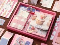 GKN Scrapebook Kit Scrapbooking Supplies Kit Vintage Butterfly Aesthetic Scrapbook Kit for Junk Journal Stationery Bullet A6 Grid Notebook DIY Scrapbook Birthday Gift (Pink)