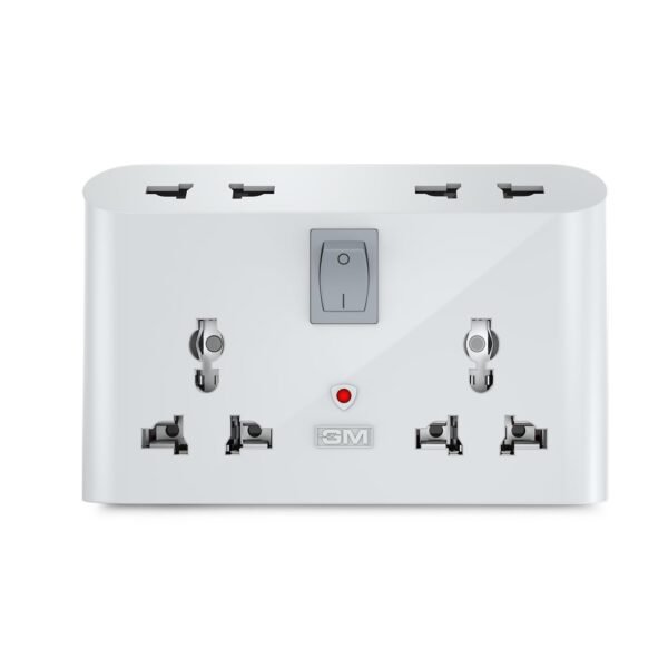 GM 3 Pin 6 AMP Universal Multiplug Travel Adapter with 4 Charging Point | Useful for Home Applications, Mobiles, Computers, Laptops | Adapter with Inbuilt Surge Protector & Power Indicator | GM 3019