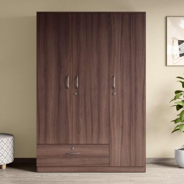 GODREJ INTERIO Wardrobe EWA 3-Door Engineered Wood Wardrobe for Clothes (Brown), 1-Year Warranty, 5 Shelves, 1 Drawer