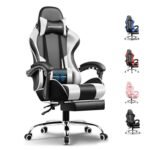 GTPLAYER #1USA Multi-Functional Ergonomic Gaming & Computer Chair – Massage Cushion, Premium PU Leather, Adjustable Neck & Lumbar Pillow for Back Support, Footrest (White)