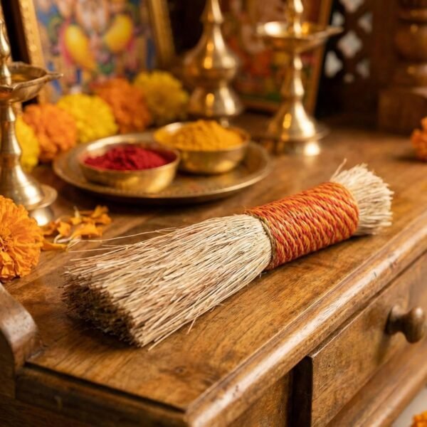 Girdhari Banana Fiber Pooja Broom - Pack of 1 | Eco-Friendly Broom for Temple Cleaning, Daily Puja & Spiritual Use | Mandir Essentials