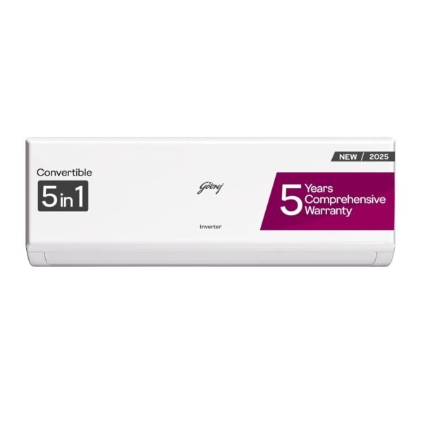 Godrej 1 Ton 3 Star, 5 Years Comprehensive Warranty, AI Powered, 5-In-1 Convertible Cooling, Inverter Split AC (Copper, Model, Heavy duty cooling at 52 °C, AC1T EI 12PINV3R32 WYQ 3S, White)