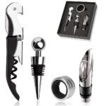 HASTHIP® 4PCS Bottle Openers Kit - Beer or Wine Opener Set Includes Corkscrew, Bottle Stopper, Wine Pourer and Ring (Gift Packaging)