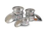 HAZEL Aluminium Tope Set with Lid | Silver Cooking Bhagona Set | Durable Lightweight Aluminium Vessels | 1L, 1.4L, 1.8L, 2.2L & 2.75L Patila Set for Cooking