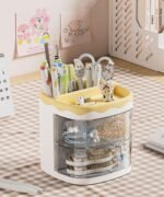 HOME CUBE Plastic Desk Organizer With Drawer Desktop Office Stationery Storage Box Desk Accessories Table Organiser Study Table Office Table Pen Stand- 2035 (Yellow)
