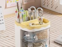 HOME CUBE Plastic Desk Organizer With Drawer Desktop Office Stationery Storage Box Desk Accessories Table Organiser Study Table Office Table Pen Stand- 2035 (Yellow)