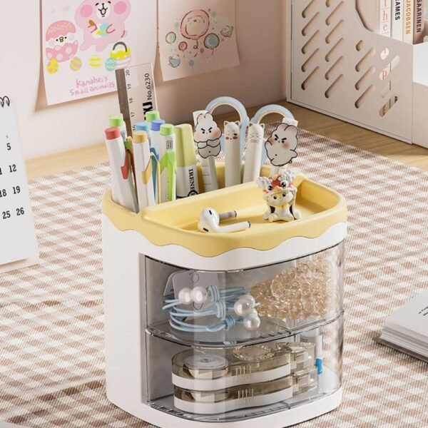 HOME CUBE Plastic Desk Organizer With Drawer Desktop Office Stationery Storage Box Desk Accessories Table Organiser Study Table Office Table Pen Stand- 2035 (Yellow)