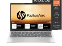 HP Pavilion Aero, AMD Ryzen 5-8640U AI Laptop (16GB RAM, 512GB SSD), WUXGA, 13.3"/33.8cm, Win 11, Office 2021, Silver, 1Kg, AMD Radeon Graphics, Ultra-Light, 5MP Camera, bg0016AU