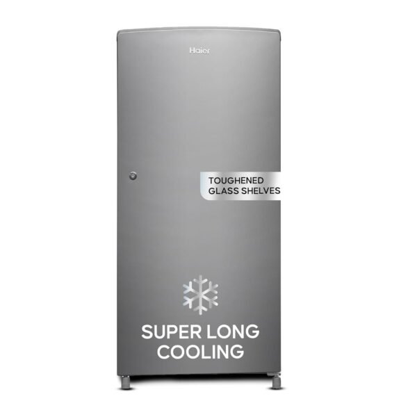 Haier 185L 2 Star Direct Cool Single Door Refrigerator | Toughened Glass Shelves | Large Veg Box | Fast Ice Making | Longer Cooling Retention | Easy Clean Back (HED-19TMS-N, Moon Silver)