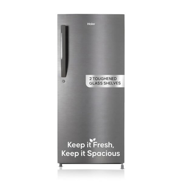 Haier 190L 5 Star Direct Cool Single Door Refrigerator | 3 Toughened Glass Shelves | Fast Ice Making in Just 60 minutes | Large Veg Box| Easy Clean Back (HED-205DS-P, Dazzle Steel)
