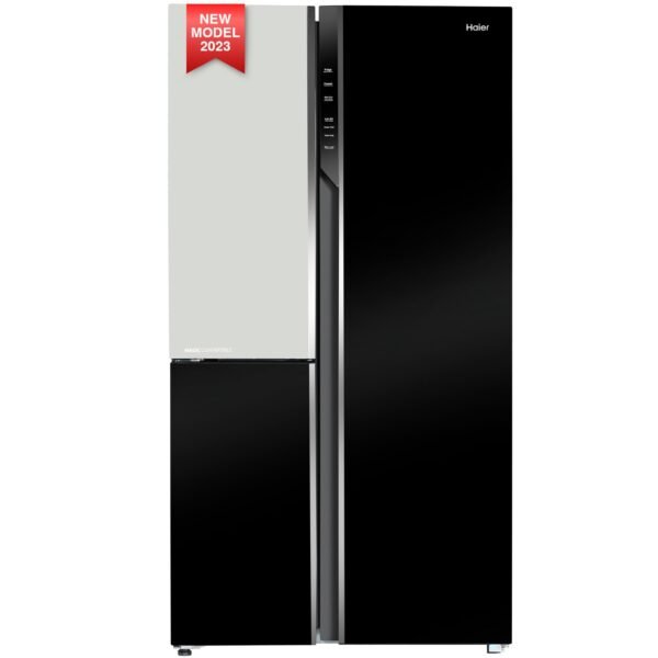 Haier 598L, 3-Star, Vogue 83% Convertible Fridge Space, Expert Inverter 3-Door Side by Side Refrigerator, (HRT-683KWG, Black White Glass)
