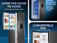 Haier SmartChoice 592L 3Star 3-Door Water Dispenser Side by Side Frost Free Refrigerator|Convertible|Smart Sense AI|Inverter|Digital Display Panel (2025 Model, HRT-683WGKU1, Graphite Black)