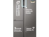 Haier SmartChoice 598L 3 Star 3-Door Side by Side Frost Free Refrigerator|Convertible|Smart Sense AI|Expert Inverter Compressor|Digital Display Panel (2025 Model, HRT-683ISU1, Inox Steel)