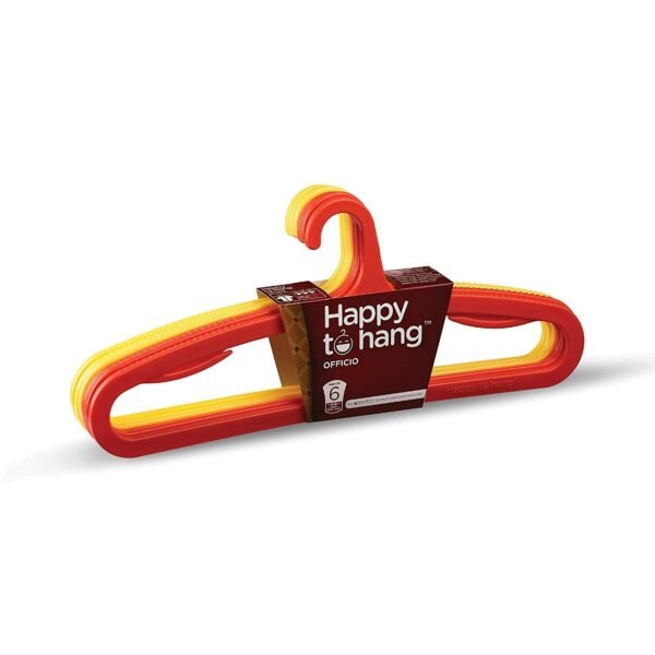 Happy To Hang Officio Plastic Hanger | Stylish Italian Design Cloth Hangers for Wardrobe, Cupboard & Almirah | Plastic Hangers for Clothes Hanging | Pack of 6 (Yellow & Orange41.5 cm)