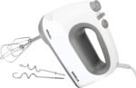 Havells Whisko 300 watt Hand Mixer with Single Eject Button, 5 Speed Turbo Function, Stainless Steel Hooks, 1.5m Long Cord, 1300 RPM & 2 Years Warranty (White Grey)