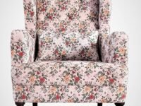 High Back Wing Chair, 1 Seater Sofa for Living Room, One Seater Maharaja Lounge Armchair with Cushion, Sheesham Wood, Brown, Multicolor