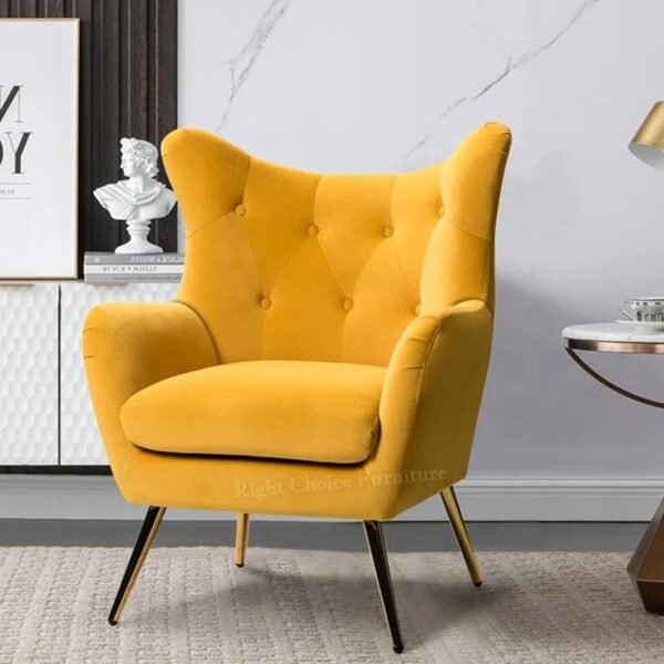 High Back Wing Chair Cushioned Lounge Single Seater Chair for Office Bedroom Solid Wood Upholstered Arm Chair Wingback Chair Sofa Bench Sofa Couch (Mastard Yellow)