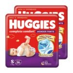 Huggies Complete Comfort Wonder Pants | Pant Style Baby Diapers Small Size (S), 112 Count | India's Fastest Absorbing Diaper, Prevents Diaper Rash, Ideal for 4 to 8 Kgs (56 Count, Pack of 2)