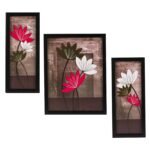 Indianara 3 Pc Set Of Floral Paintings Without Glass 5.2 X 12.5, 9.5 X 12.5, 5.2 X 12.5 Inch