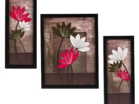 Indianara 3 Pc Set Of Floral Paintings Without Glass 5.2 X 12.5, 9.5 X 12.5, 5.2 X 12.5 Inch