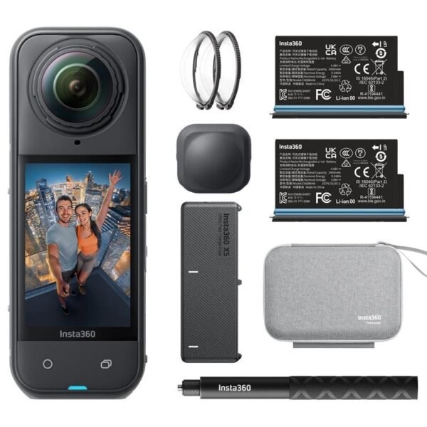 Insta360 X5 Essentials Bundle - Waterproof 8K 360° Action Camera, Leading Low Light, Invisible Selfie Stick Effect, Rugged and Replaceable Lens, 3-Hour Battery, Built-in Wind Guard, Stabilization
