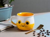 JCPL Fine Ceramic Printed Milk/Coffee Mug - Set of 2-350 ml Each (Yellow Cat) (JC MM2 Donald Zest ZS17)