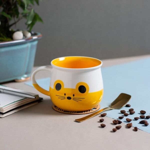 JCPL Fine Ceramic Printed Milk/Coffee Mug - Set of 2-350 ml Each (Yellow Cat) (JC MM2 Donald Zest ZS17)