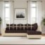 KENDALWOOD Engineered Wood Furniture 6 Seater L Shape Corner Sofa for Living Room | 6-Seater L Shape Sofa (Right Facing) with 6 Small Pillow | Sofa for Home & Office Furniture | Brown & Cream Finish