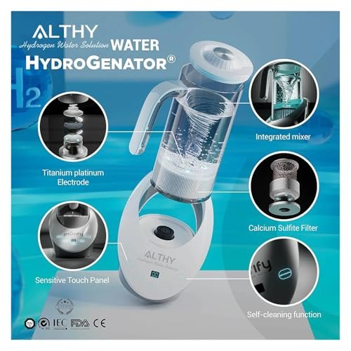 KKKMart Water Filter System Hydrogen Water Pitcher Generator Machine Jug Bottle SPE&PEM Technology. Balanced Purified Water PH Calcium Sulfite Filter(E-U_100-240V)