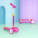 Kidsmate Leo Kick Scooter for Kids, Adjustable Height Scooter, Foldable & Attractive PVC Wheels with Rare Brakes for Kids Age Upto 3+ Years (Pink)