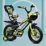 Kidsmate Star Ride 16T Kids Bicycle with Training Wheels | Cycle for Kids Featuring Front Basket, Adjustable Seat & Strong Steel Frame | Perfect First Ride Kids Cycle for 5-8 Years - Neon Green