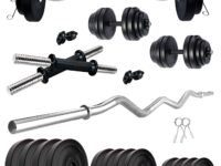 Kore PVC 40 Kg Home Gym Set With One 3 Ft Curl Rod And One Pair Dumbbell Rods, Multicolour