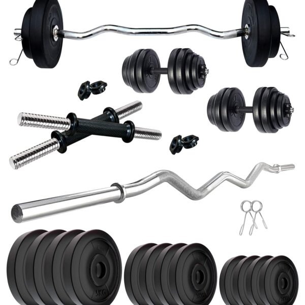 Kore PVC 40 Kg Home Gym Set With One 3 Ft Curl Rod And One Pair Dumbbell Rods, Multicolour