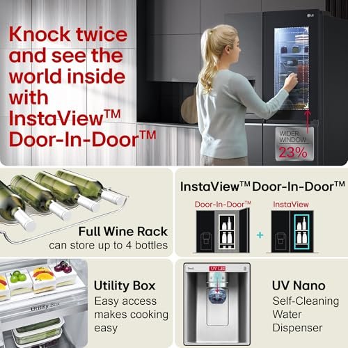 LG 630 L, Frost-Free, Inverter, Wi-Fi Convertible, InstaView Door-In-Door, Side-By-Side Refrigerator with Ice and Water Dispenser (GL-X257AMC3, Matte Black, Door Cooling+ with Hygiene Fresh+)