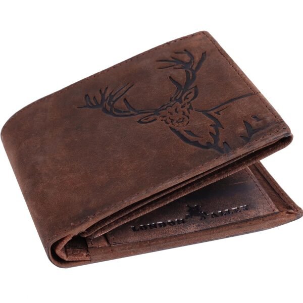 LONDON ALLEY Elk Vintage Brown Leather Wallet for Men, 6 Card Slot | RFID Blocking