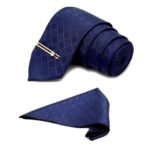 LOUIS STITCH Mens Marine Blue Italian Silk Necktie Set Incl Pocket Square Golden Tiepin American Style Formal Tie Gift Set for Men (TEGPBU037)