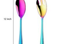 Large Salad Servers Set 12" Long Serving Spoon Fork 18/10 Stainless Steel - Rainbow