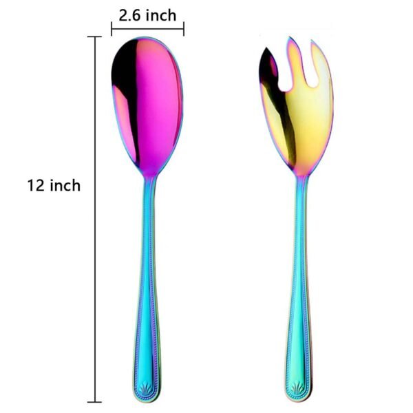 Large Salad Servers Set 12" Long Serving Spoon Fork 18/10 Stainless Steel - Rainbow