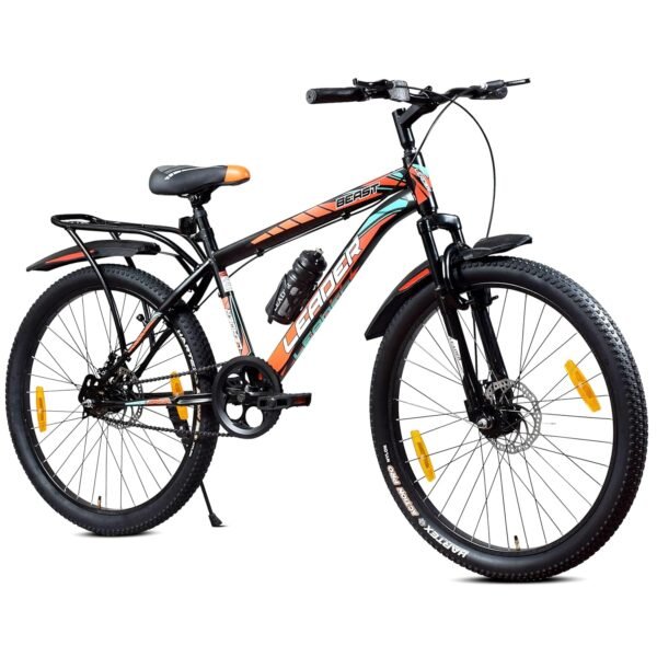 Leader Beast 24T IBC Premium Single Speed Cycle for Kids with inbuilt Carrier | Bicycle with Front Suspension & Dual Disc Brakes | Ideal for 10+ Years - Matt Black