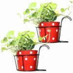 Leafy Tales Metal Hanging Flower Pot Railing Stand (Set of 2) - Rust-Proof Black Plant Holders for Balcony Grill & Terrace | Heavy Duty Hanging Planter Baskets for Home Garden Decor