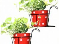 Leafy Tales Metal Hanging Flower Pot Railing Stand (Set of 2) - Rust-Proof Black Plant Holders for Balcony Grill & Terrace | Heavy Duty Hanging Planter Baskets for Home Garden Decor