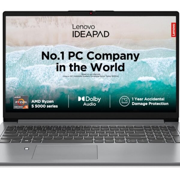Lenovo IdeaPad Slim 1 AMD Ryzen 5 5500U 15.6" HD Thin and Light Laptop (8GB/512GB SSD/Windows 11 Home/Office Home 2024/1 Year ADP Free/Grey/1.6Kg), 82R4011MIN